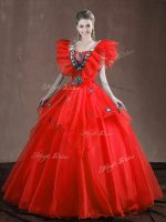 Organza Sleeveless Floor Length Sweet 16 Quinceanera Dress and Appliques and Ruffles