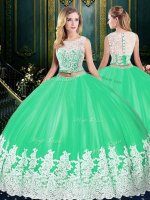 Scoop Apple Green Sleeveless Tulle Zipper Sweet 16 Dresses for Military Ball and Sweet 16 and Quinceanera