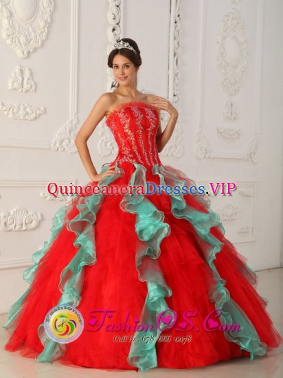 Multi-color Appliques Decorate bodice Customize Quinceanera Dress With Organza For Sweet 16 In Cooperstown North Dakota/ND - Click Image to Close