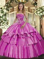 Lilac Lace Up 15 Quinceanera Dress Beading and Ruffled Layers Sleeveless Floor Length