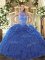 Graceful Beading and Embroidery and Ruffles Quinceanera Gown Blue Lace Up Sleeveless Floor Length