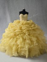 Latest Yellow Organza Lace Up Vestidos de Quinceanera Sleeveless Floor Length Beading and Ruffles