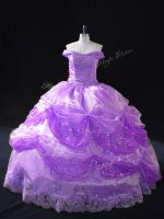 Lavender Organza Lace Up Off The Shoulder Sleeveless Quinceanera Gown Beading and Appliques and Sequins