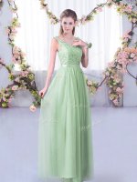 Pretty Apple Green Side Zipper Dama Dress for Quinceanera Lace and Belt Sleeveless Floor Length
