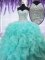 Beading and Ruffles Ball Gown Prom Dress Aqua Blue Lace Up Sleeveless Floor Length