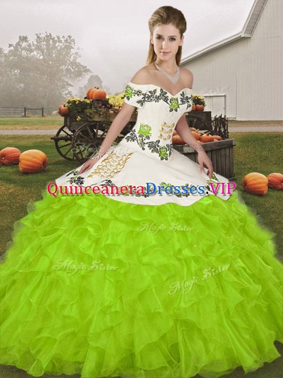 Sleeveless Lace Up Floor Length Embroidery and Ruffles Sweet 16 Dress - Click Image to Close