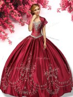 Fantastic Embroidery Sweet 16 Dress Wine Red Lace Up Sleeveless Floor Length