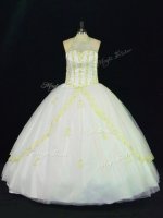 Ball Gowns Sweet 16 Dresses Yellow And White Halter Top Tulle Sleeveless Floor Length Lace Up(SKU PSSW1095-4BIZ)