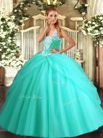 Customized Beading and Pick Ups Quince Ball Gowns Apple Green Lace Up Sleeveless Floor Length