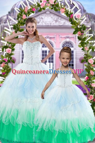 Eye-catching Floor Length Multi-color Quince Ball Gowns Organza Sleeveless Beading - Click Image to Close