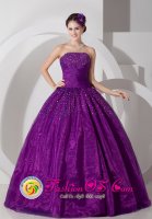 Cleveland Oklahoma/OK A-line For Strapless Lovely Purple Quinceanera Dress With Ruched and Beading