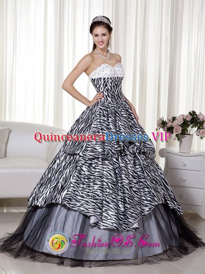 Wonderful Beading and Ruch Tombstone AZ Quinceanera Dress Luxurious A-line Princess Sweetheart Floor-length Zebra and Organza - Click Image to Close