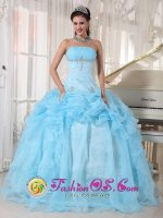 Stylish Organza Baby Blue Ball Gown Pick-ups Sweet 16 Dresses With Beading and Ruched Bust Floor-length In Cordova Alaska/AK