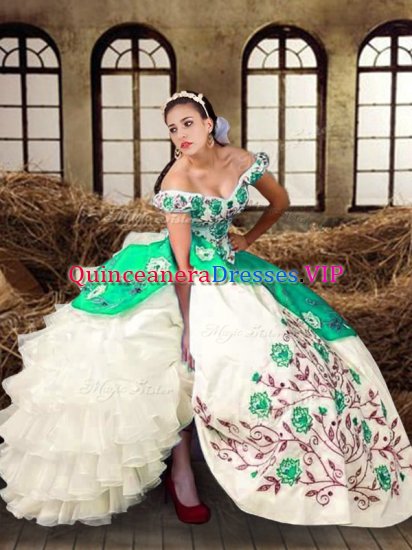 Dazzling Sleeveless Embroidery and Ruffled Layers Lace Up Quinceanera Dress - Click Image to Close
