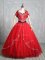 Red Lace Up Vestidos de Quinceanera Embroidery Sleeveless Floor Length