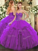 Sleeveless Lace Up Floor Length Beading and Ruffles Sweet 16 Dress