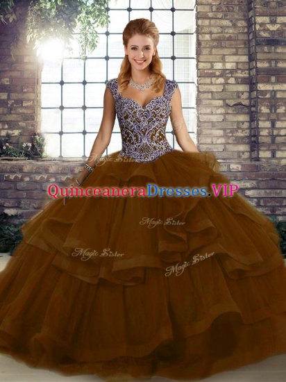 Straps Sleeveless Tulle Sweet 16 Dress Beading and Ruffles Lace Up - Click Image to Close