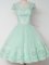Affordable Apple Green Tulle Zipper Damas Dress Cap Sleeves Knee Length Lace