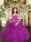 Floor Length Fuchsia Little Girls Pageant Dress Tulle Sleeveless Beading and Ruffles