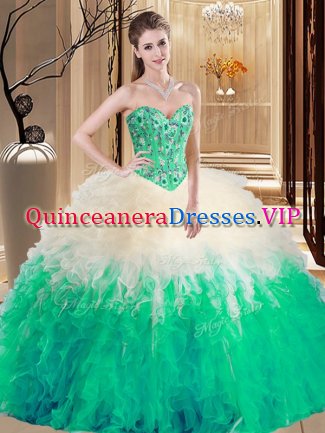 Best Selling Tulle Sweetheart Sleeveless Lace Up Embroidery and Ruffles 15th Birthday Dress in Multi-color