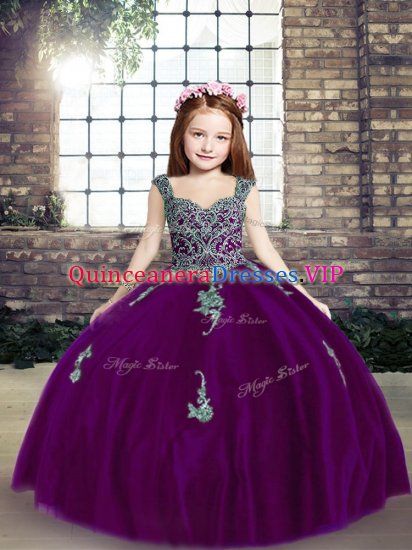 Sleeveless Lace Up Floor Length Appliques Glitz Pageant Dress - Click Image to Close