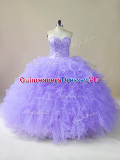Sleeveless Floor Length Beading and Ruffles Lace Up 15th Birthday Dress with Lavender - Click Image to Close