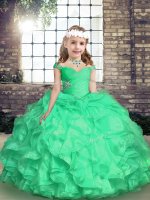 Amazing Turquoise Ball Gowns Embroidery and Ruffles and Ruching Winning Pageant Gowns Lace Up Organza Sleeveless Floor Length