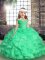 Amazing Turquoise Ball Gowns Embroidery and Ruffles and Ruching Winning Pageant Gowns Lace Up Organza Sleeveless Floor Length