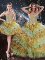 Multi-color Lace Up Military Ball Gown Beading and Ruffled Layers Sleeveless Floor Length(SKU QDDTA114001-3BIZ)