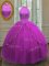 Fuchsia Sleeveless Beading and Appliques Floor Length Quince Ball Gowns