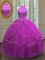 Fuchsia Sleeveless Beading and Appliques Floor Length Quince Ball Gowns