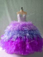 High End Multi-color Quinceanera Gowns Sweet 16 and Quinceanera with Beading and Ruffles Sweetheart Sleeveless Lace Up