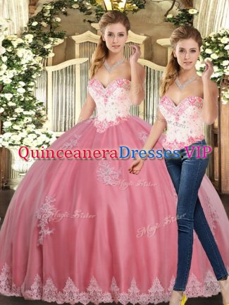 Affordable Watermelon Red Sleeveless Beading and Appliques Floor Length 15th Birthday Dress