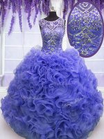 Purple Ball Gown Prom Dress Military Ball and Sweet 16 and Quinceanera with Beading and Ruffles Scoop Sleeveless Lace Up