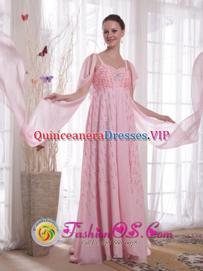 Kahului Hawaii/HI Pink Straps Chiffon Empire Beading and Sequins Quinceanera Dama Dress With Watteau Train - Click Image to Close