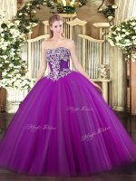 Dazzling Purple Tulle Lace Up Quinceanera Dress Sleeveless Floor Length Beading