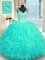 Latest V-neck Sleeveless 15th Birthday Dress Floor Length Beading and Ruffles Aqua Blue Organza