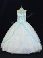 Sexy Sleeveless Floor Length Appliques Lace Up Quince Ball Gowns with Blue And White(SKU PSSW1095BIZ)