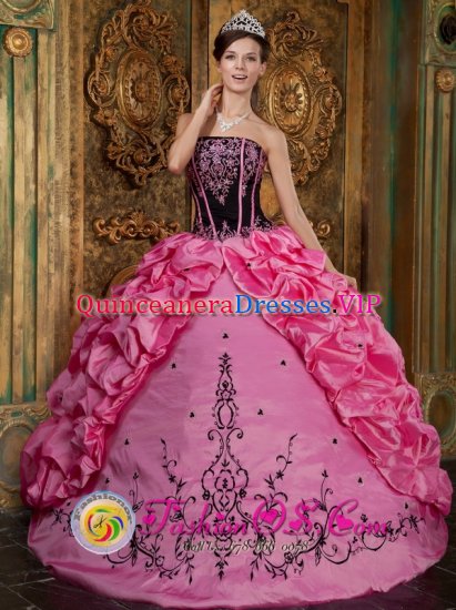 Millinocket Maine/ME Amaizng Rose Pink Embroidery Decorate Quinceanera Dress With Bubble Pick-ups - Click Image to Close