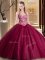 Glamorous Burgundy Sleeveless Tulle Lace Up Quinceanera Gown for Military Ball and Sweet 16 and Quinceanera
