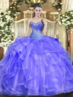 Noble Floor Length Ball Gowns Sleeveless Blue 15th Birthday Dress Lace Up