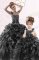 Gorgeous One Shoulder Floor Length Lace Up Ball Gown Prom Dress Black for Military Ball and Sweet 16 and Quinceanera with Beading and Ruffles