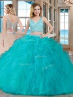 Decent Sleeveless Zipper Floor Length Beading and Ruffles Quinceanera Dress