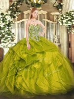 Fantastic Olive Green Quinceanera Gowns Military Ball and Sweet 16 and Quinceanera with Beading and Ruffles Sweetheart Sleeveless Lace Up(SKU SJQDDT1522002-2BIZ)
