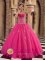 Stoke Devon Hot Pink Organza Ball Gown Quinceanera Dress With Beaded Decorate