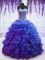 Royal Blue Organza Lace Up Quinceanera Gowns Sleeveless Floor Length Beading and Ruffles