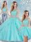 Sophisticated Aqua Blue Sleeveless Tulle Clasp Handle Military Ball Dresses for Military Ball and Sweet 16 and Quinceanera
