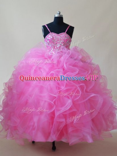 Spaghetti Straps Sleeveless Lace Up Little Girls Pageant Dress Wholesale Rose Pink Tulle - Click Image to Close