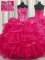 High End Floor Length Hot Pink Quinceanera Dress Organza Sleeveless Beading and Ruffled Layers and Pick Ups