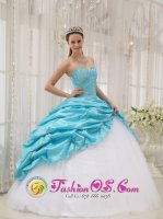 Oakhurst CA Perfect Blue and White Taffeta and Tulle For Affordable Quinceanera Dress Beading